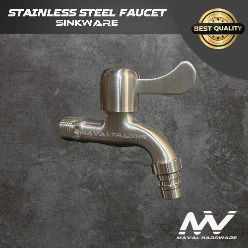 Wall mounted 1/2 Faucet Bib cock Stainless Steel SUS 304 Washing Machine Basin Tap Single Cold Water