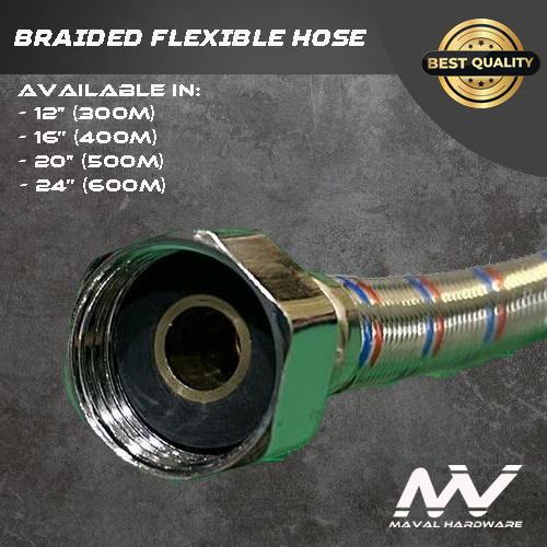 Stainless Steel High Quality 1/2" Braided Flexible Hose Lenght of 30cm, 40cm, 50cm & 60cm