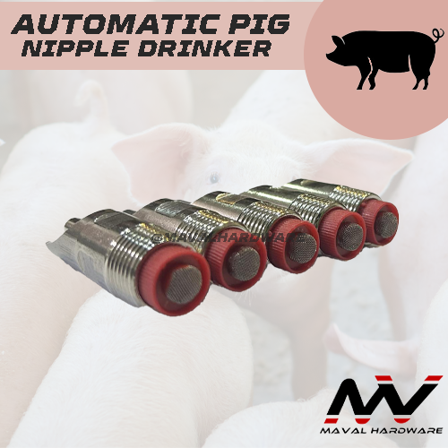 Stainless Steel Automatic Pig Drinker Waterer / Dispenser (Red Cap)