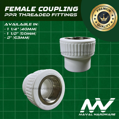 PPR Threaded Fittings:(Male & Female): Elbow / Coupling / Tee : 1 1/4"(40mm), 1 1/2"(50mm), 2"(63mm)