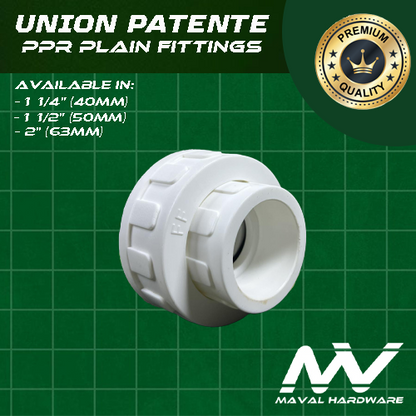 PPR Fittings : Union Patente 1 1/4" (40mm) , 1 1/2" (50mm) , 2" (63mm)