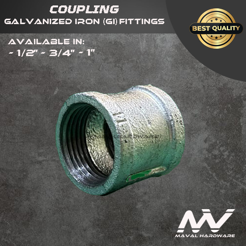 Galvanized Iron (GI) fittings - Coupling, Tee, 90° Elbow , Str. Elbow, End Cap, Plug -1/2"; 3/4"; 1"