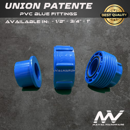 PVC Blue Fittings - Union Patente; 1/2", 3/4", 1"