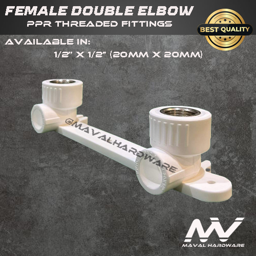 PPR Fittings Threaded Female Double Elbow L1/2'' x 1/2''F (20mm x 20mm)