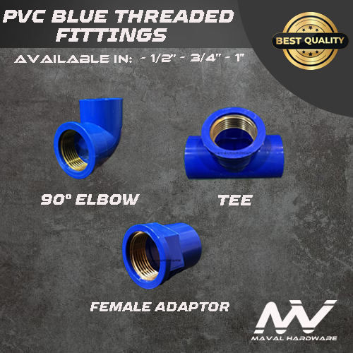 PVC Blue Fittings - (Female Brass Threaded) Coupling, Tee, EIbow; 1/2", 3/4", 1"