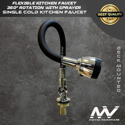 MV Kitchen Faucet 360° Flexible with Sprayer; Single Cold Kitchen Faucet; Polished Chrome Finish