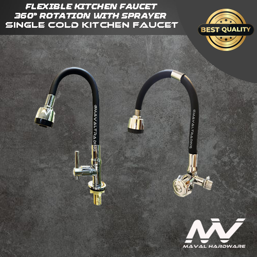 MV Kitchen Faucet 360° Flexible with Sprayer; Single Cold Kitchen Faucet; Polished Chrome Finish