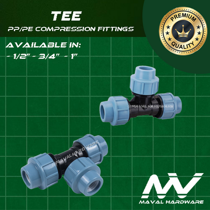 PE / PP Compression Fittings PN16 - Elbow, Coupling, Tee, Ball Valve, End Cap 1/2", 3/4", 1"