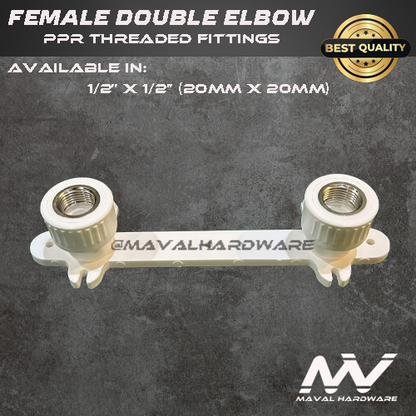 PPR Fittings Threaded Female Double Elbow L1/2'' x 1/2''F (20mm x 20mm)