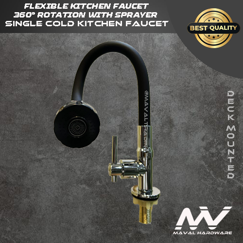 MV Kitchen Faucet 360° Flexible with Sprayer; Single Cold Kitchen Faucet; Polished Chrome Finish