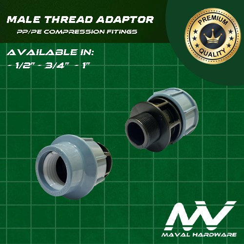 PE / PP Compression Fittings PN16 - Elbow, Coupling, Tee, Ball Valve, End Cap 1/2", 3/4", 1"