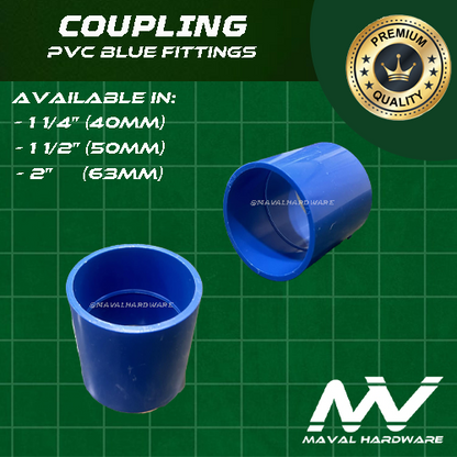 PVC Fittings - Coupling, Tee, EIbow, End Cap, Plug, Threaded PVC Blue Fittings 1 1/4", 1 1/2", 2"