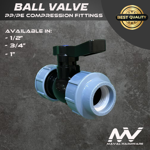 PE / PP Compression Fittings PN16 - Double Union Ball Valve 1/2", 3/4", 1"