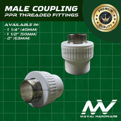 PPR Threaded Fittings:(Male & Female): Elbow / Coupling / Tee : 1 1/4"(40mm), 1 1/2"(50mm), 2"(63mm)