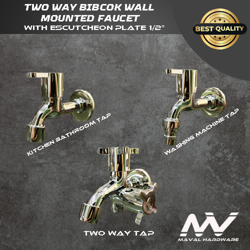 MV One / Two Way Bibcock Wall-Mounted Faucet with Escutcheon plate 1/2" (Wash Machine, Two-way)