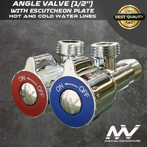MV One Way Angle Valve with Escutcheon plate 1/2" Hot and Cold water lines
