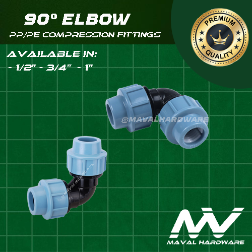 PE / PP Compression Fittings PN16 - Elbow, Coupling, Tee, Ball Valve, End Cap 1/2