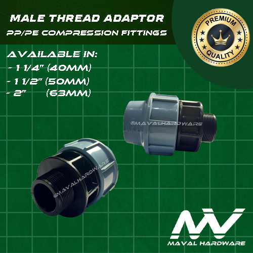 PE/PP Compression Fittings - Elbow, Coupling, Tee, Ball Valve, End Cap, Adaptors 1 1/4", 1 1/2", 2"