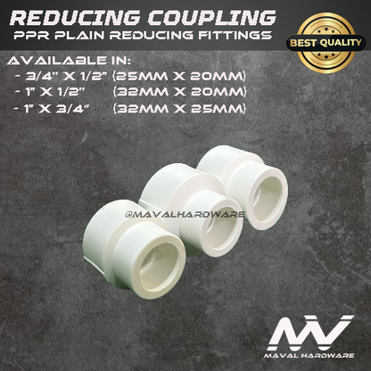 PPR Plain Fittings: Reducing Elbow / Reducing Coupling / Reducing Tee