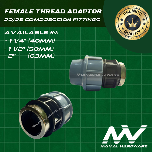 PE/PP Compression Fittings - Elbow, Coupling, Tee, Ball Valve, End Cap, Adaptors 1 1/4", 1 1/2", 2"