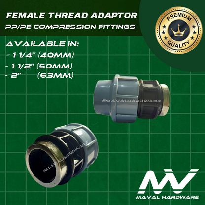 PE/PP Compression Fittings - Elbow, Coupling, Tee, Ball Valve, End Cap, Adaptors 1 1/4", 1 1/2", 2"