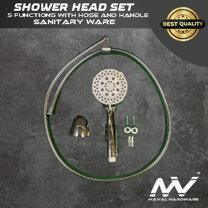 Shower Head Set 5 Functions Pressurized Bathroom with Hose and Handle