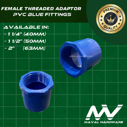 PVC Fittings - Coupling, Tee, EIbow, End Cap, Plug, Threaded PVC Blue Fittings 1 1/4", 1 1/2", 2"