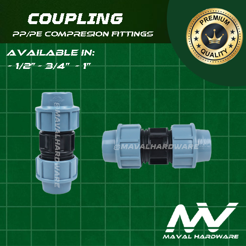PE / PP Compression Fittings PN16 - Elbow, Coupling, Tee, Ball Valve, End Cap 1/2", 3/4", 1"