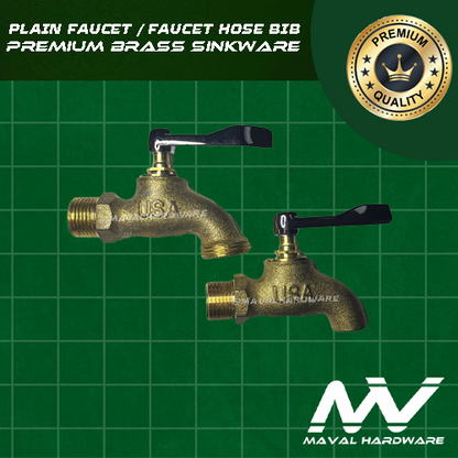 Sink Faucet | Plain Faucet Bib | Faucet Hose Bib - Brass body with Iron Spindle Zinc Handle; 1/2"