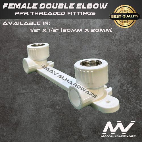 PPR Fittings Threaded Female Double Elbow L1/2'' x 1/2''F (20mm x 20mm)