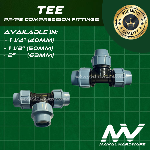 PE/PP Compression Fittings - Elbow, Coupling, Tee, Ball Valve, End Cap, Adaptors 1 1/4", 1 1/2", 2"