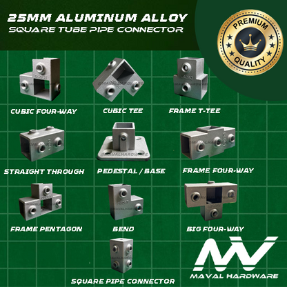 Aluminum Alloy Square Tube Pipe Connector Tube Pipe Fitting Accessories (25mm)