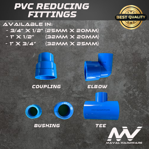 PVC Blue Fittings - Reduce Coupling, Reduce Tee, Reduce EIbow, Reduce Bushing; 3/4x1/2, 1x1/2, 1x3/4