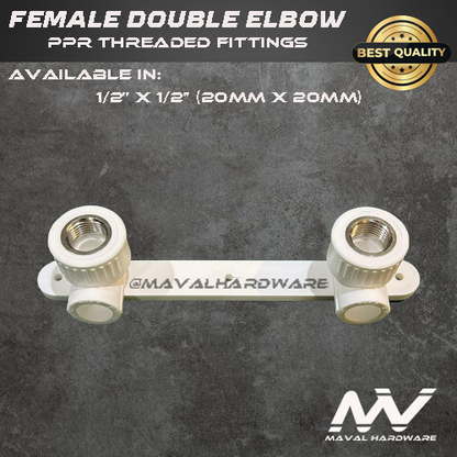 PPR Fittings Threaded Female Double Elbow L1/2'' x 1/2''F (20mm x 20mm)