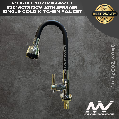 MV Kitchen Faucet 360° Flexible with Sprayer; Single Cold Kitchen Faucet; Polished Chrome Finish