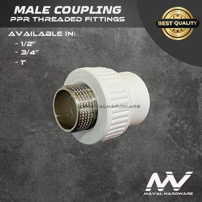 PPR Threaded Fittings: Male & Female Elbow / Male & Female Coupling / Male & Female Tee, 1/2'', 3/4'', 1''